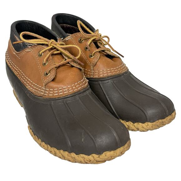 LL Bean Maine Hunting Shoe Men 9 Narrow Brown Low Top Duck Boots Unlined VTG GUC